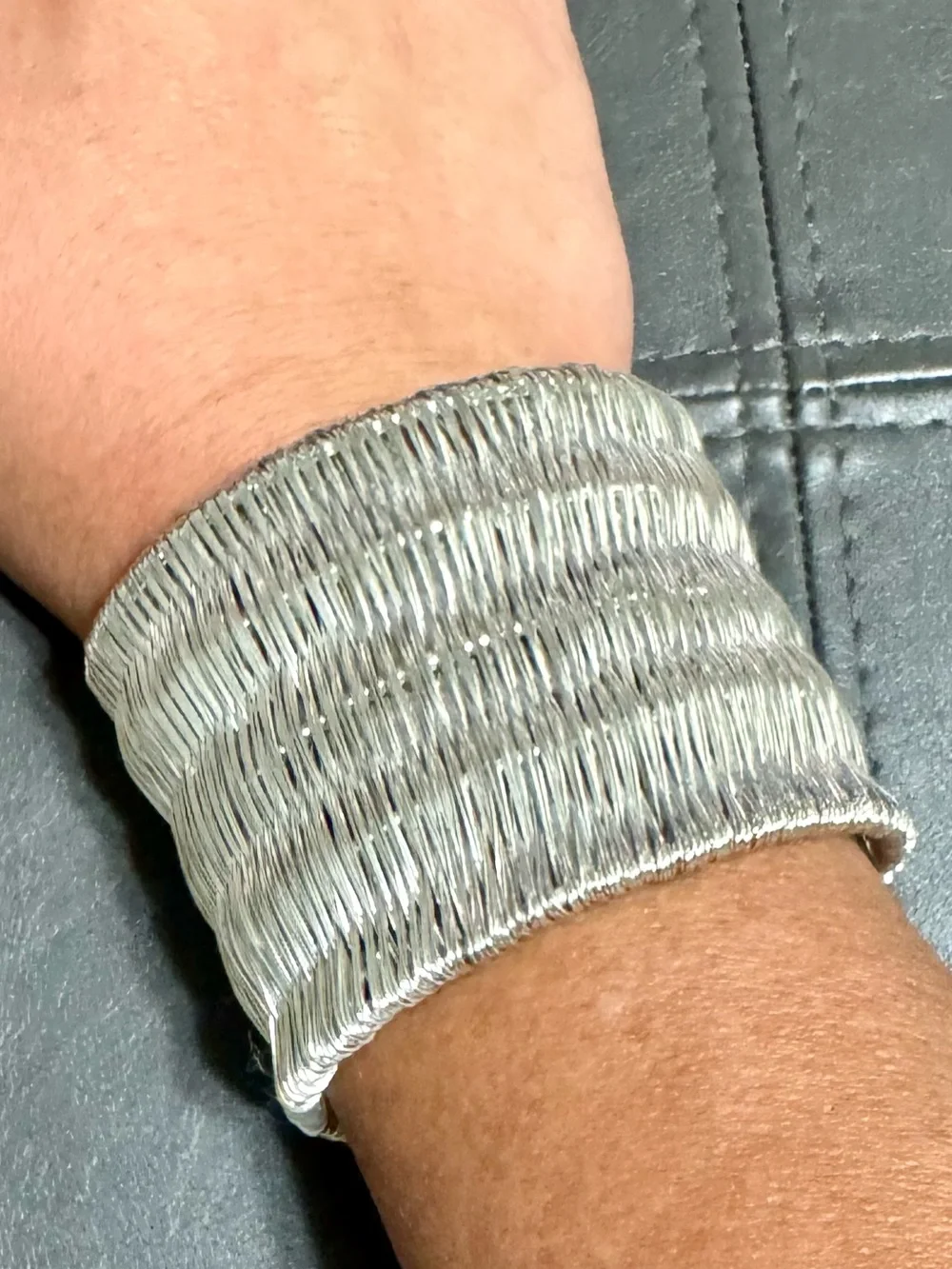 Metallic Silver Woven Wire Cuff Bracelet